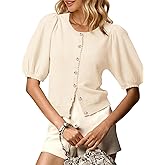 GREAIDEA Womens Puff Short Sleeve Cardigan 2026 Summer Button Down Sweater Tops Business Casual Outfit Work Spring Clothes