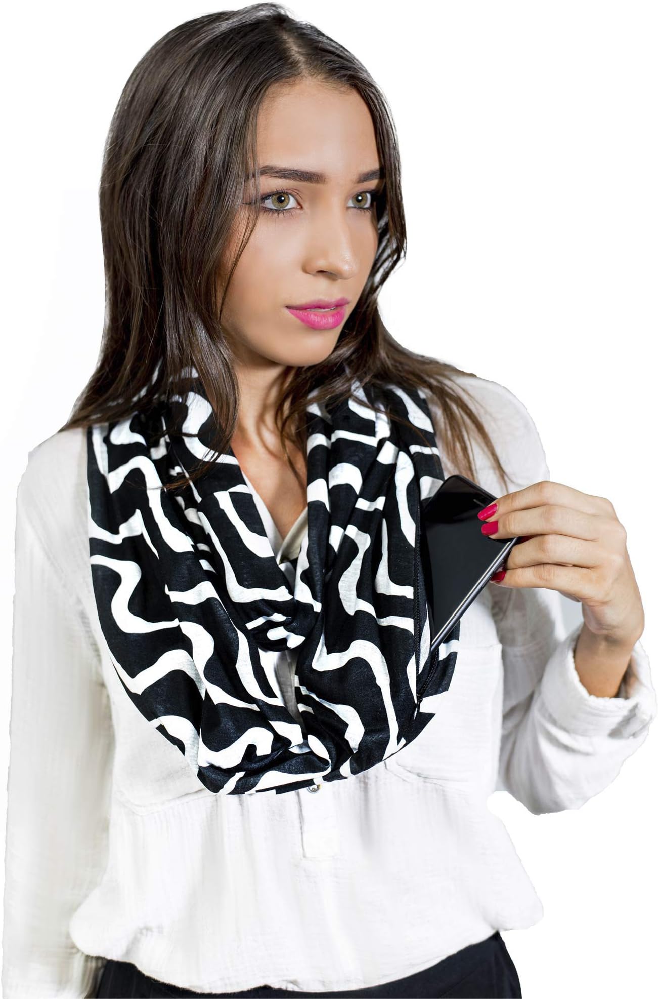 Infinity Scarf With Zipper Pocket, Fashion Scarves For Women | Illusion Pattern, Secret Zipper | Travel Scarf
