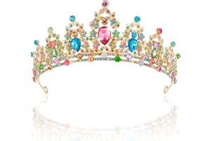 SuPoo Tiaras for Women Birthday Crown Gold Crown Colorful Rhinestone Princess Tiara Metal Queen Crown for Women Headband Hair Accessories Gifts Party Decoration for Wedding Prom Halloween