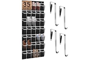 KOTKN 35 Compartment Breathable Mesh Pocket Over the Door Hanging Organizer, Large Men's and Women's Shoe Organizer, Hanging Over the Door (Black)