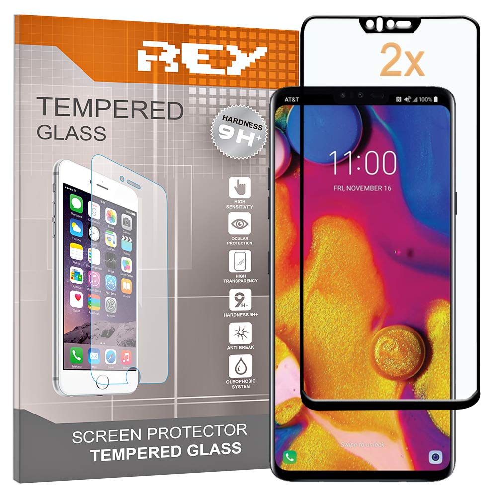 REY 3D Screen Protector for LG V40 THINQ, Black, Polycarbonate Glass Film, Premium quality, Perfect protection for scratches, breaks, moisture, [Pack 2x]