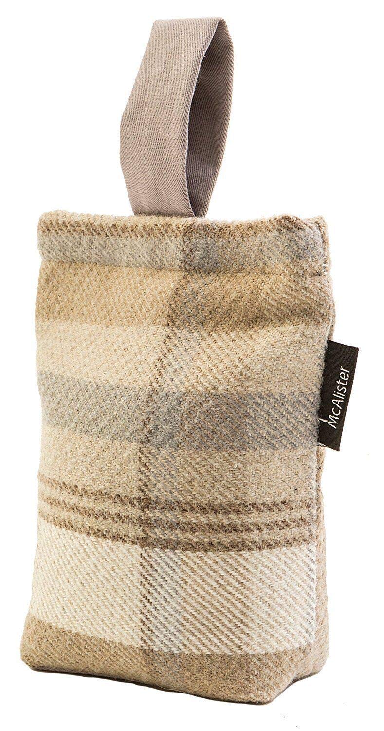 McAlister Textiles Heritage Natural Beige Unfilled Fabric Door Stop,Tartan Plaid Patterned Decorative Doorstopper Novelty Gift Home Accessory 21x17cm (8x6.5 Inches)