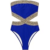 Milumia Women's Stitch Detail Strapless One Piece Swimsuit Cut Out Bandeau Bathing Suit