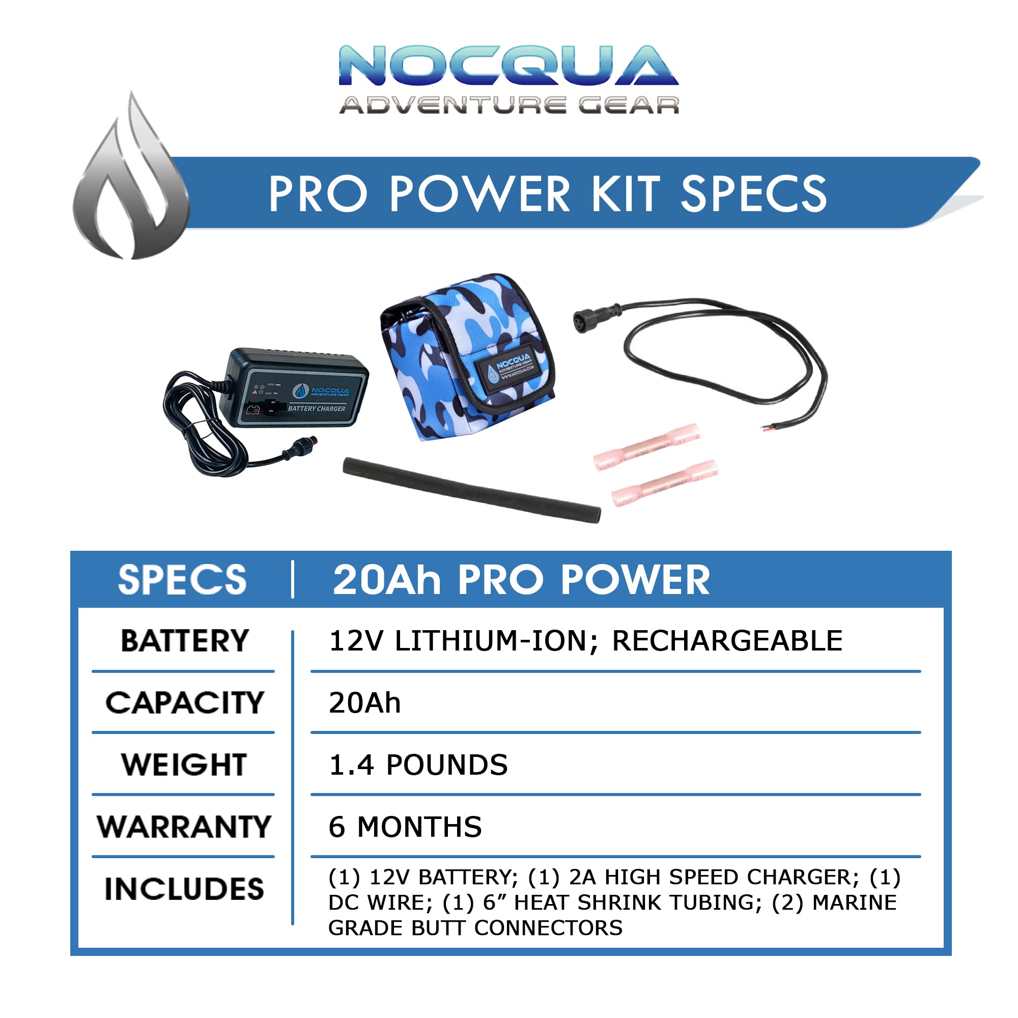 NOCQUA Pro Power Water-Resistant Battery & Charger Kit - Compatible with GPS, Depth & Fish Finders, & Most 12 Volt Electronics