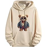 GORGLITTER Men's Graphic Oversized Hoodie Bear Funny Drop Shoulder Sweatshirts Y2K Long Sleeve Casual Pullover