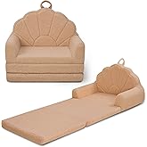 Airpanda Toddler Chair for Kids, 2-in-1 Soft Couches That Fold Out for Toddler, Convertible Baby Sofa to Lounger for Playroom with Cute Petal Design, Khaki
