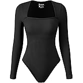 OQQ Women's Bodysuits Sexy Ribbed Square Neck Long Sleeve Tummy Control Casual Fall Bodysuits