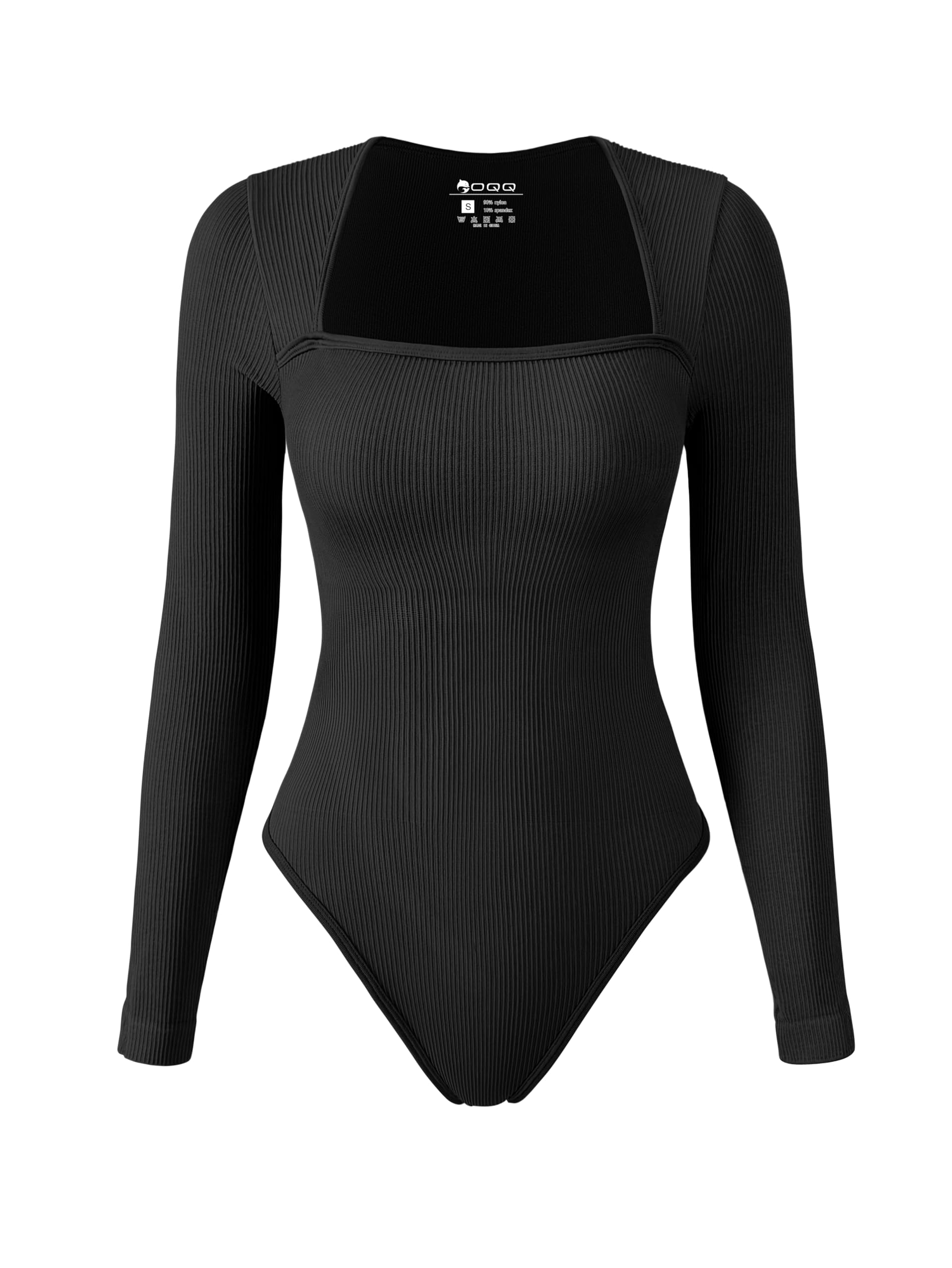 Photo 1 of m---OQQ Women's Bodysuits Sexy Ribbed Square Neck Long Sleeve Tummy Control Casual Fall Bodysuits Black