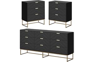 Scurrty Modern Furniture Set for Bedroom,One 9 Drawer Chest Storage with Two 3 Drawers Set for Bedroom, Modern Bedroom Furniture Set, 3 Storage Combo for Bedroom(Black)