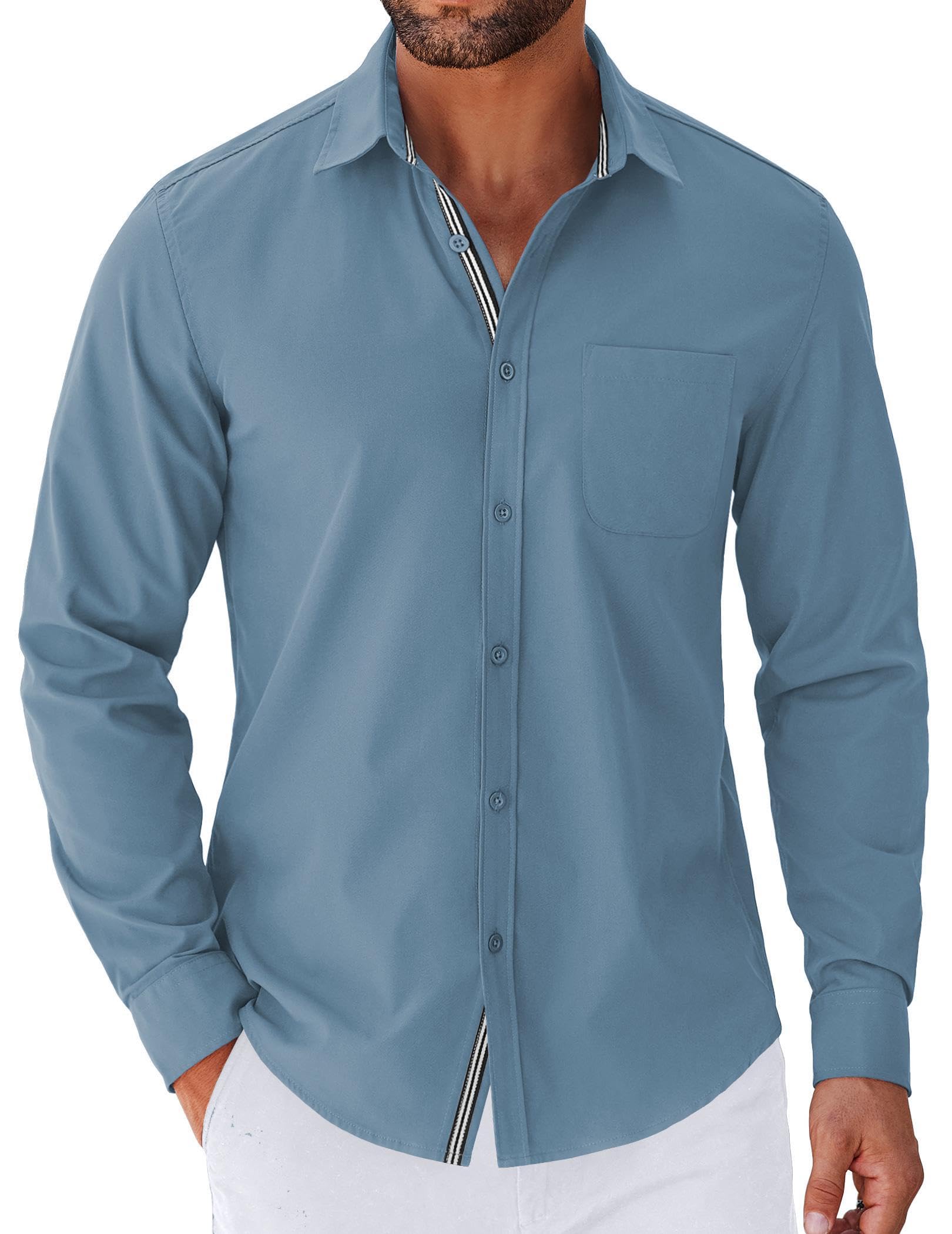 COOFANDY Men's Wrinkle-Free Denim Look Button Down Shirt - Long Sleeve Casual Dress Shirt - View #3