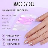 BTArtbox Press On Nails Short Almond Gel Tip 30Pcs 15 Sizes Aurora Cat Eye view 4