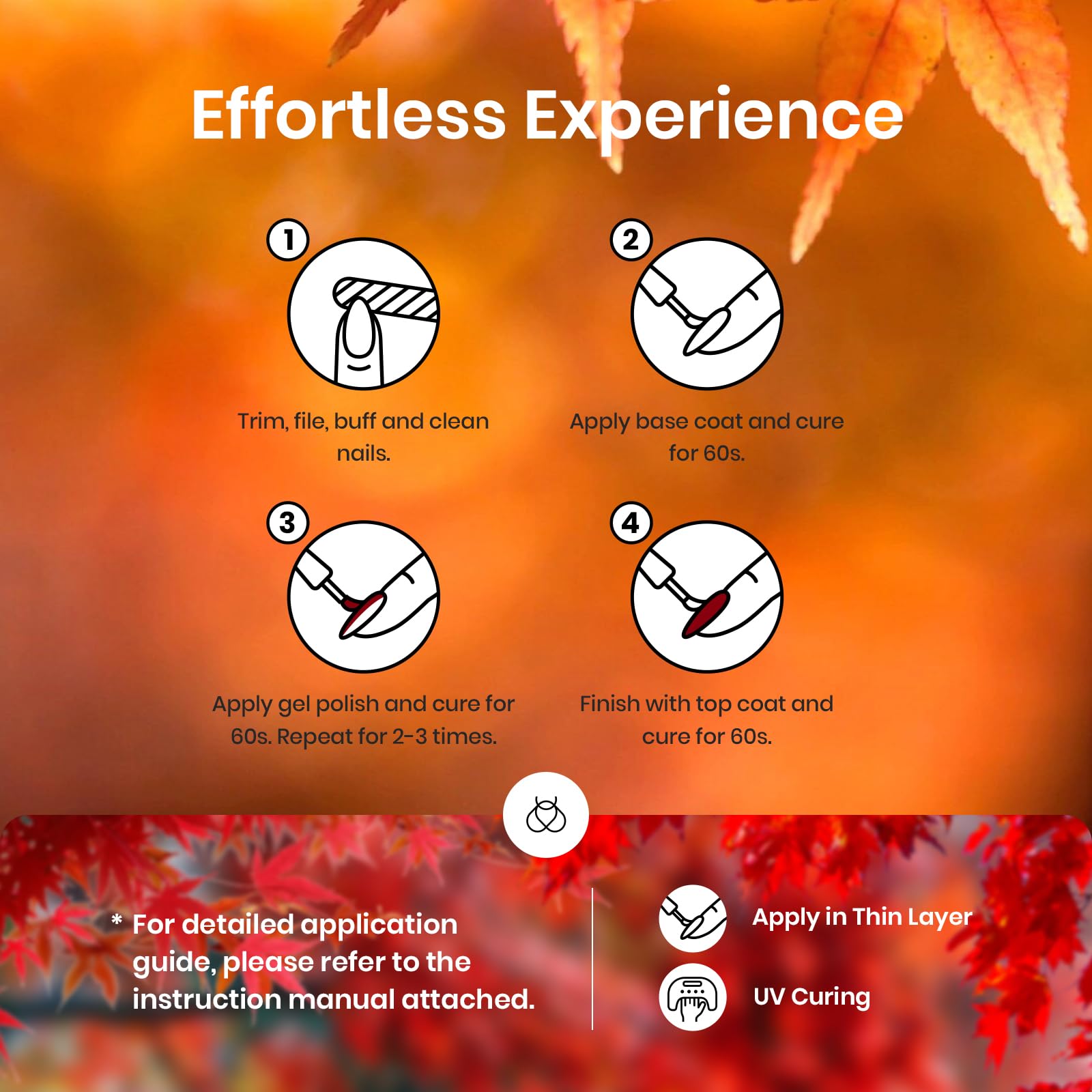 Beetles Gel Polish Nail Set 20 Pcs Fall Winter Colors Orange Red Navy Blue Glitter Fall Yard Collection Soak Off LED UV with Gel Base and Top Coat Nail Art Manicure Gift for Girls Women - Image 6