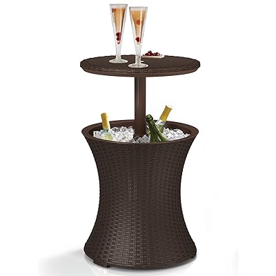 Keter 7.5-Gal Cool Bar Rattan Style Outdoor Patio Pool Cooler Table, Brown
