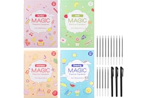 YAMMI Reusable Large Handwriting Practice, 4 Pack Magic Practice Copybook, Learning Handwriting Tools Kit, Writing Books ​with Pen Refills (10.3in×7.3in)
