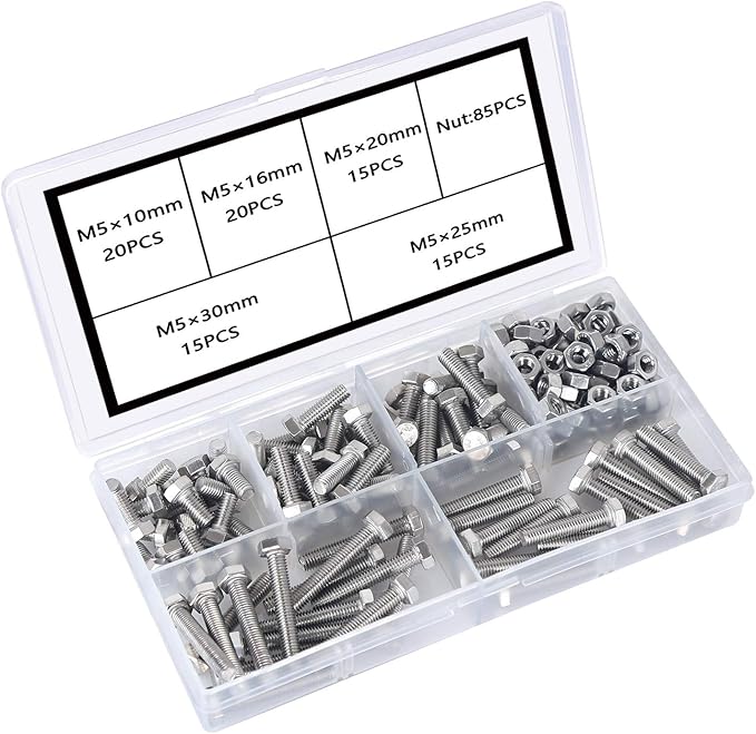 M5 Nuts and Bolts 304 Stainless Steel Screws Assorted Metric Kit, Hex