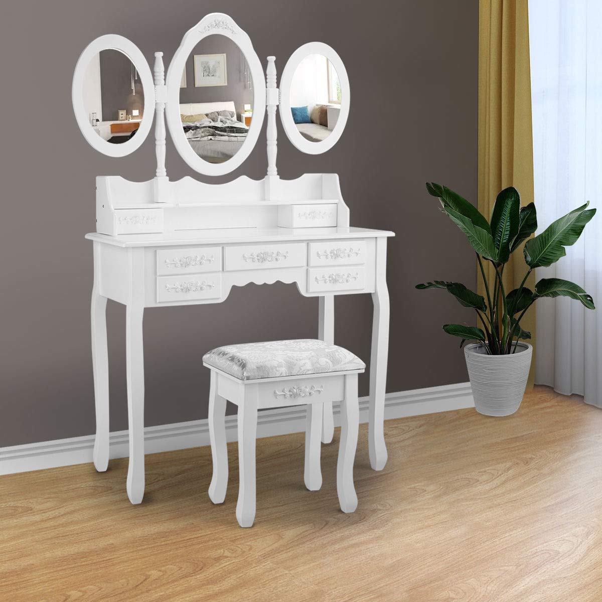 Amazon Com White Vanity Makeup Desk Dressing Table Set
