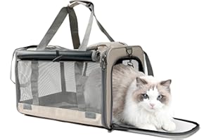 H.S.C PET PRODUCE Cat Carrier for Large Cats,Soft-Sided Pets Carrier for Small Dog Puppy,Washable Dog Carrier Privacy Protection for Home Outdoor Travel,Airline Approved(Khaki)
