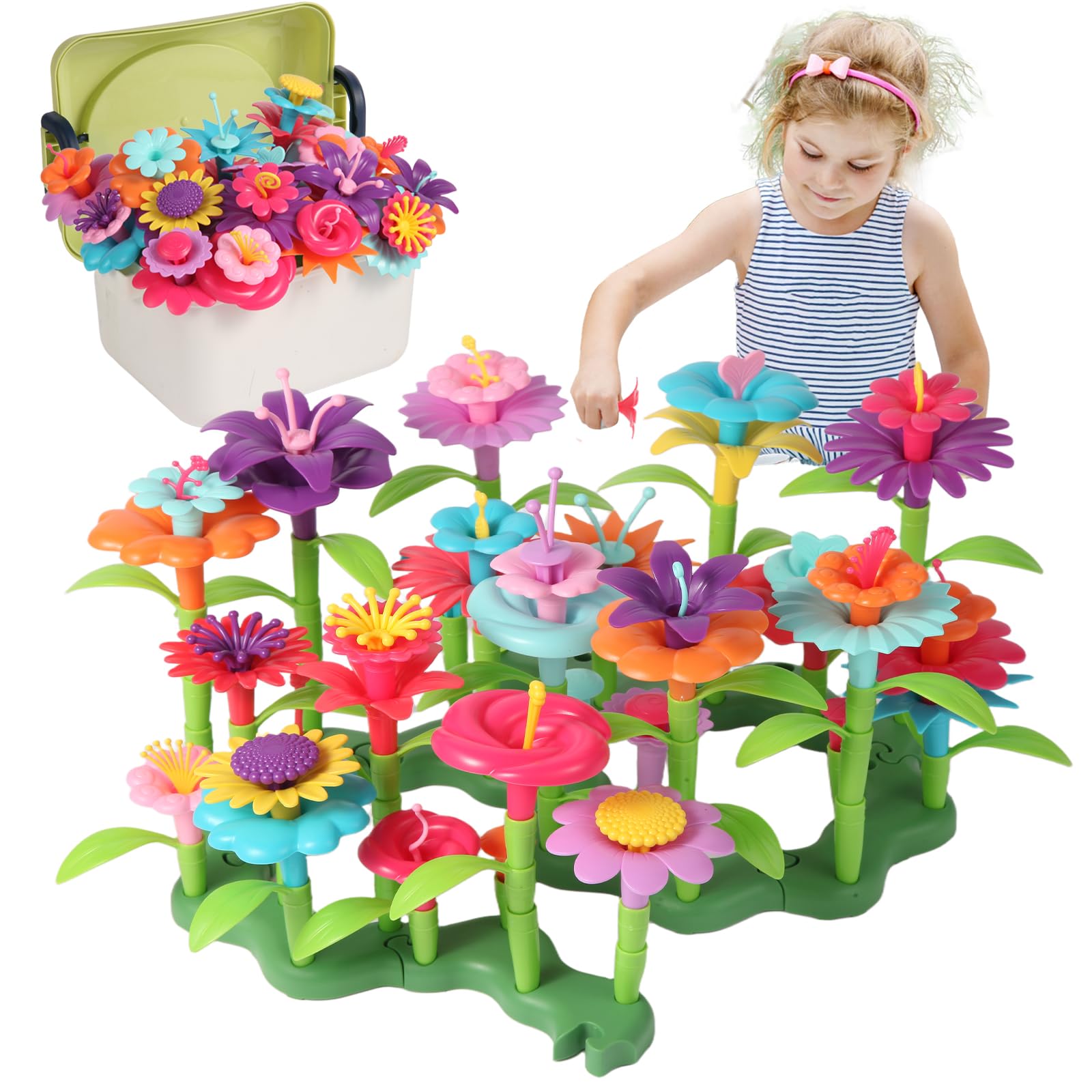 Photo 1 of Birthday Gifts for 3 4 5 6 Years Old Toddler Girls Boys,Flower Garden Building Toys for Girls,Gift Toys for Toddlers Play Set Educational STEM Toy Gift Ideas for Girl with Storage Box