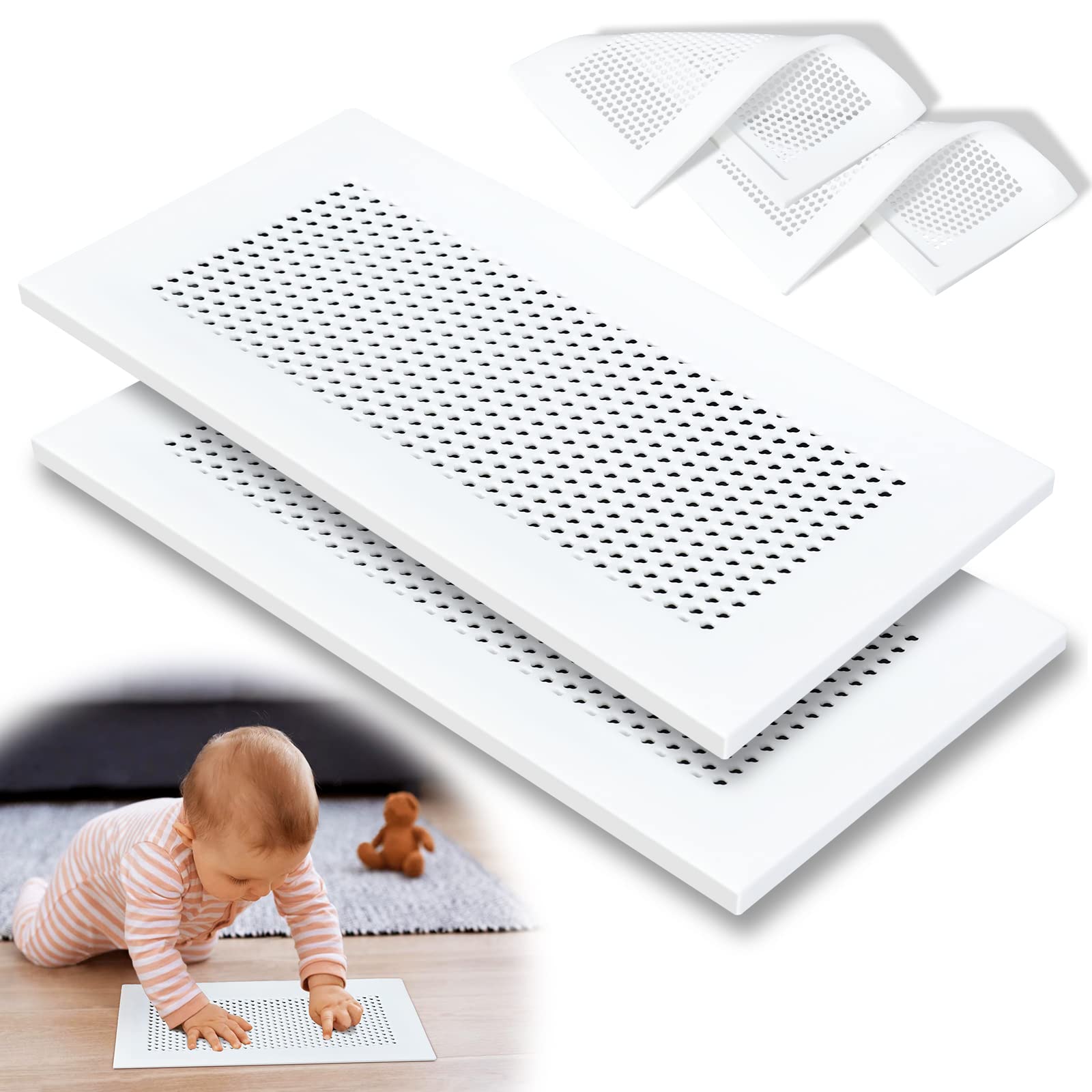 Photo 1 of Orzbow Baby Proofing Soft Silicone Vent Cover for Home Wall/Ceiling/Floor Register of Width 5.3" to 5.9", Length 11.3" to 11.9", Child Proof Floor Air Vent Deflector Cover, Easy Install, White, 2 Pack