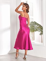 Women's Spaghetti Strap Midi Satin Silk Dresses