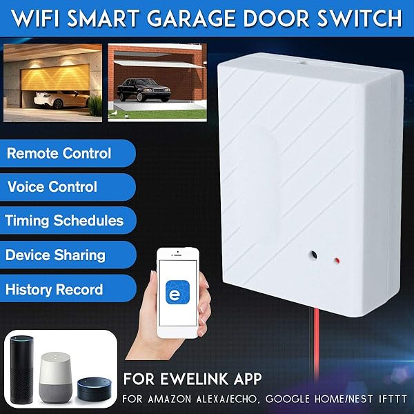 Cobeky Interruptor inteligente WiFi para puerta de cochera de coche con control remoto para EWeLink APP Soporte de telfono Alexa Home