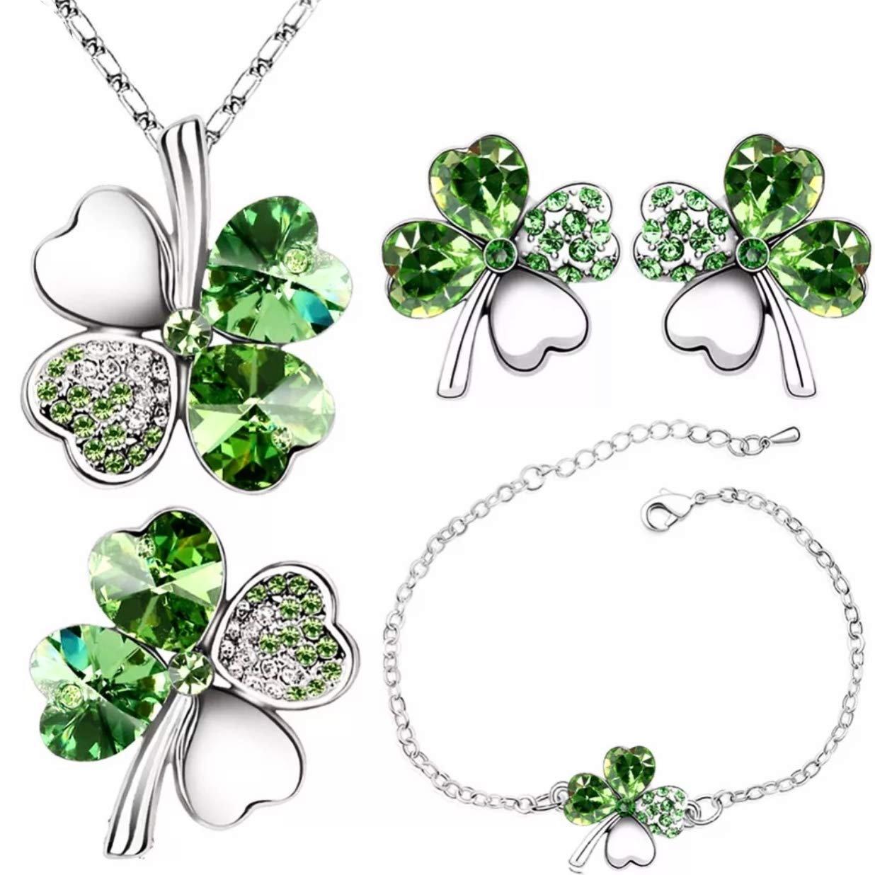 Mall of Style Irish Jewelry for Women - Four Leaf Clover Necklaces for Women - Shamrock Clover Earrings - Clover Bracelet for Women - Shamrock Pins and Brooches - Green Leprechaun Jewelry green