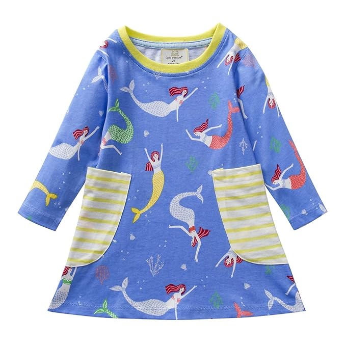 backbuy Mädchen Langarm Nachthemd Nachthemd Meerjungfrau Print Größe 2-7 Jahre