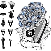 9D Head Shavers for Bald Men: Upgraded 6 in 1 Detachable Bald Head Shavers with LED Display - Wet/Dry Electric Razor for Men - Travel Lock Electric Shaver Grooming Kit with Type-C Charge