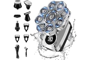 NEXT BEAUTY 9D Head Shavers for Bald Men: Upgraded 6 in 1 Detachable Bald Head Shavers with LED Display - Wet/Dry Electric Razor for Men - Travel Lock Electric Shaver Grooming Kit with Type-C Charge