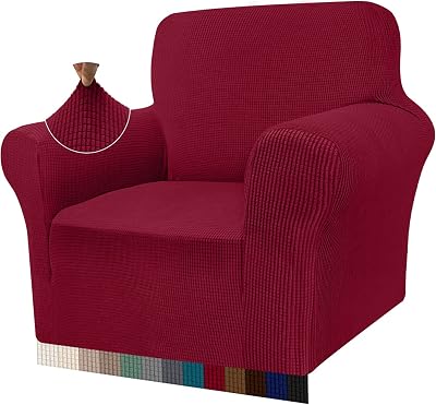 Granbest High Stretch Armchair Cover 1 Seater Wine Red Jacquard Sofa Slipcover