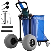 VEVOR Beach Cart with Large Wheels for Sand, 165 lbs Load Capacity, Heavy Duty Folding Beach Wagon with 12" Balloon Wheels, Storage Bag, 180&deg; Adjustable Handlebar, Dolly for Camping Fishing Garden