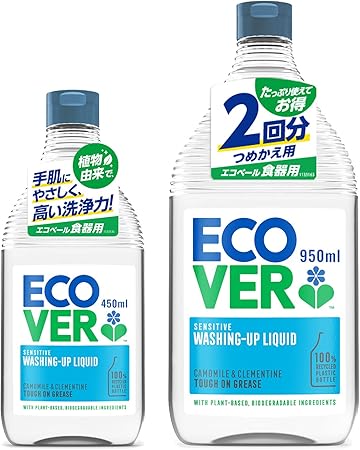 Amazon 食器用洗剤 詰め替え ボトル 手に優しい Ecover エコベール カモミールの香り 本体 450ml 詰め替え 950ml 大容量 まとめ買い キッチン洗剤 台所洗剤 油汚れ Ecover エコベール 食器用洗剤