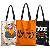 TYL&TYS 3PCS Halloween Treat Bags, Trick or Treat Canvas Reusable Large Tote Bucket for Kids, Halloween Candy Gift Bags