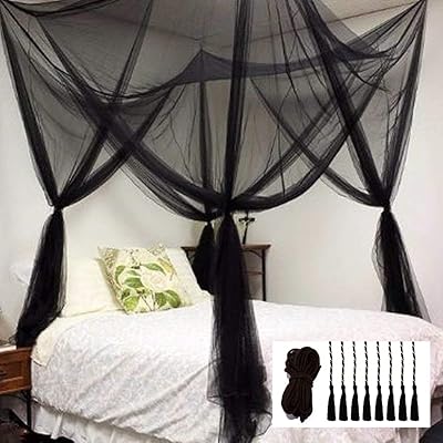 Mosquito Net for Bed Canopy with Four Corner Posts, Black