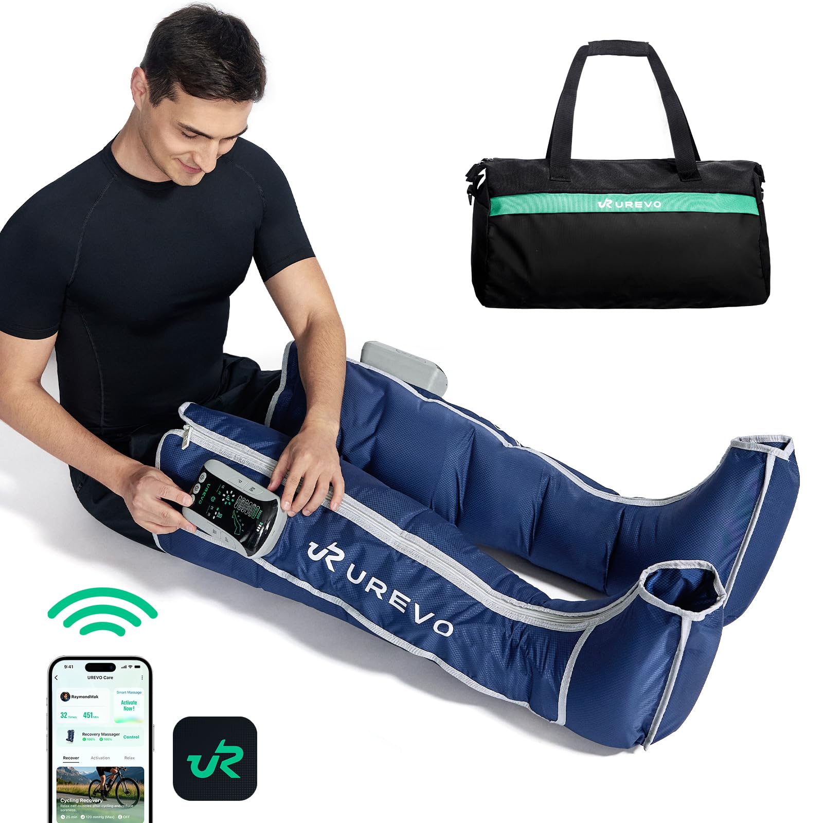 Photo 1 of UREVO Smart Leg Recovery PT Pro, AI-Powered Tech Rechargeable Air Compression Massager Boots for Circulation, Smart Pain Senser and Foot Muscle Recovery to Athletes After Summer Sports, Blue