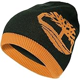 Timberland Men’s Logo Pull-On Beanie - Soft Ribbed Knit Winter Hat, Jacquard Tree Design, Warm Stretch Fit for Cold Weather