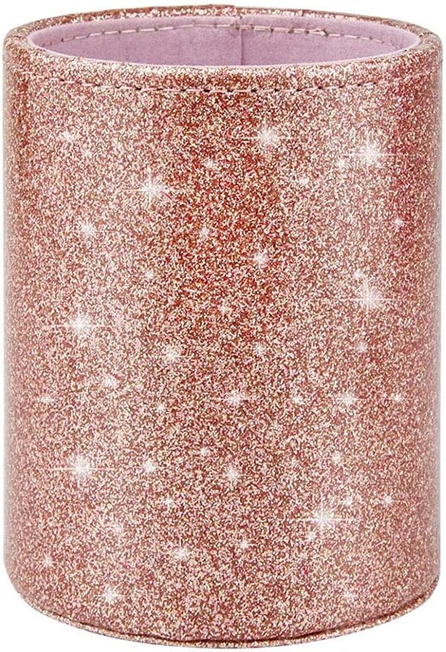 Pencil Holder Pen Pencil Cup PU Leather Glitter Pen Holder for Desk Decor Organizer Cosmetics Brush Holder for Teachers Studants Storage Box Office Classroom