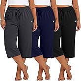 Neer 3 Pack Women's Plus Size Capris,Wide Leg Loose Pants Casual Drawstring Capri Sweatpants Drawstring Pants with Pockets