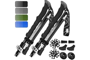 HIKER HUNGER OUTFITTERS Premium Foldable Hiking Poles by USA Brand - Adjustable, Lightweight Trekking Poles Made of Aircraft Aluminum, Metal Flip Locks & Comfortable Real Cork and EVA Foam Grips