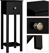 Yaheetech Black Slim Bedside Table Set of 2 Narrow Nightstands 25x25x70cm view 4