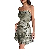 Verdusa Women's Spaghetti Strap Dresses Y2K Floral Mesh Mini Dress Going Out Clothes Trendy