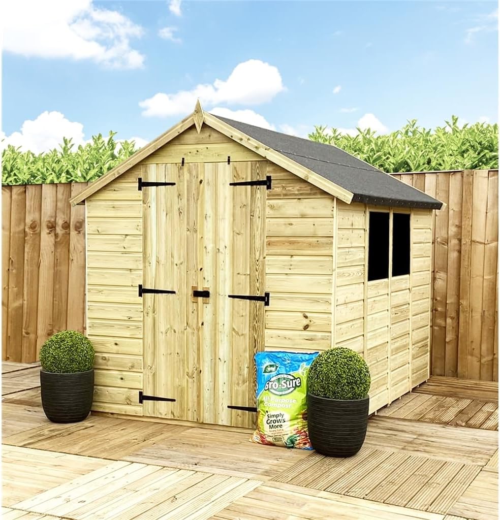5x6 Pressure Treated Wooden Garden Shed Apex Double Door 1 Window T&G Shed 5ft