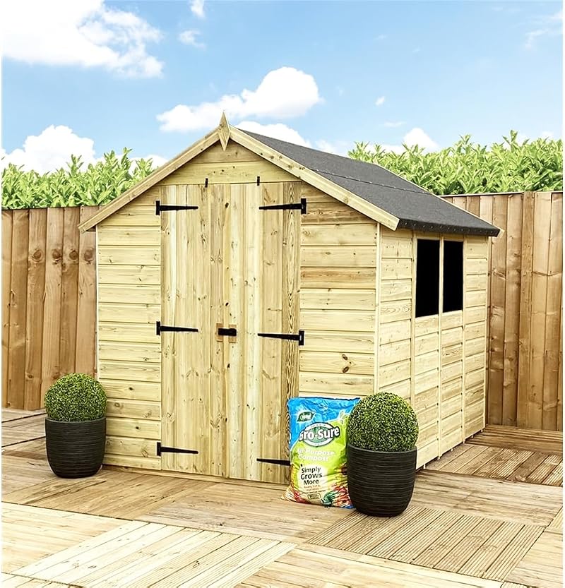 5x6 Pressure Treated Wooden Garden Shed Apex Double Door 1 Window T&G Shed 5ft