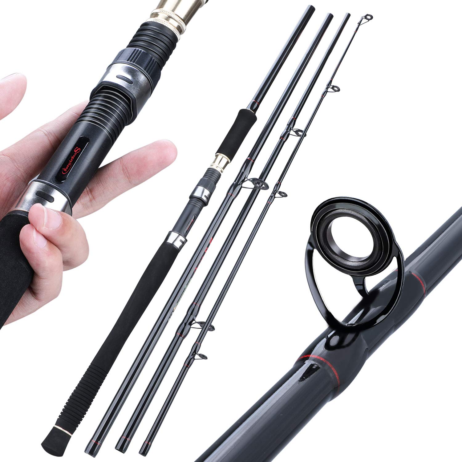 Sougayilang Carp Rod, Super Hard Carbon Fiber Rod, Portable 4/5 Section Fishing Rods with Comfortable EVA Handle for Saltwater or Freshwater 4