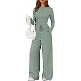PRETTYGARDEN Matching Sets Women Clothing 2026 Fall Fashion Travel 2 Piece Lounge Sets Long Sleeve Crop Top Wide Leg Pants