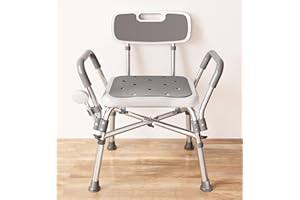 Bluelog Shower Chair with Arms & Back, 550lbs Heavy Duty, Height Adjustable, FSA/HSA Eligible - Reinforced Bathtub Seat Shower Bench Stool for Inside Shower with Non-Slip Feet for Elderly & Disabled