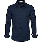 MUSE FATH Men's Solid Color Dress Shirt-Casual Regular Fit Long Sleeve Shirt