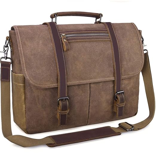 NUBILY Herren Umhängetaschen Aktentasche Laptoptasche Wasserdichte Canvas Leder Groß Messenger Bag Arbeitstasche Schultertasc