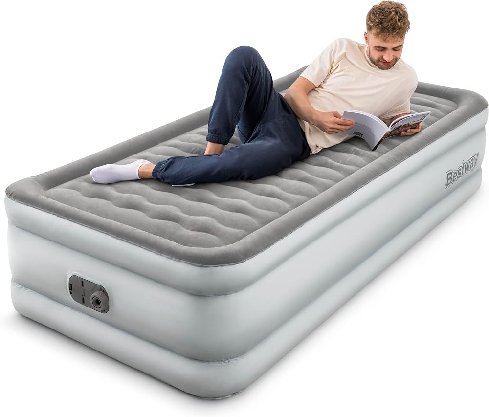 Bestway TriTech Single Size Air Bed with Built-In Electric Pump Grey