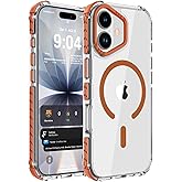 DEERLAMN Strong Magnetic Case for iPhone 17 6.3-Inch,[Compatible with Magsafe][Military Grade Drop Protection] Clear Slim Shockproof Protective Phone Cover-Transparent+Orange